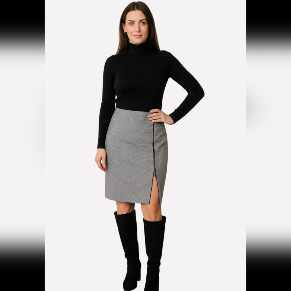 Ralph Lauren Classic Vintage Houndstooth Pencil Skirt Dual Zipper Front Size 6